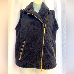 Ralph Lauren Black Faux Fur Biker Vest Gold Zippers Details Women’s XS